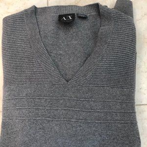 NWT New Armani Exchange AX Mens XL Grey Long Sleeve V-NECK SWEATER -Fits Like Lg